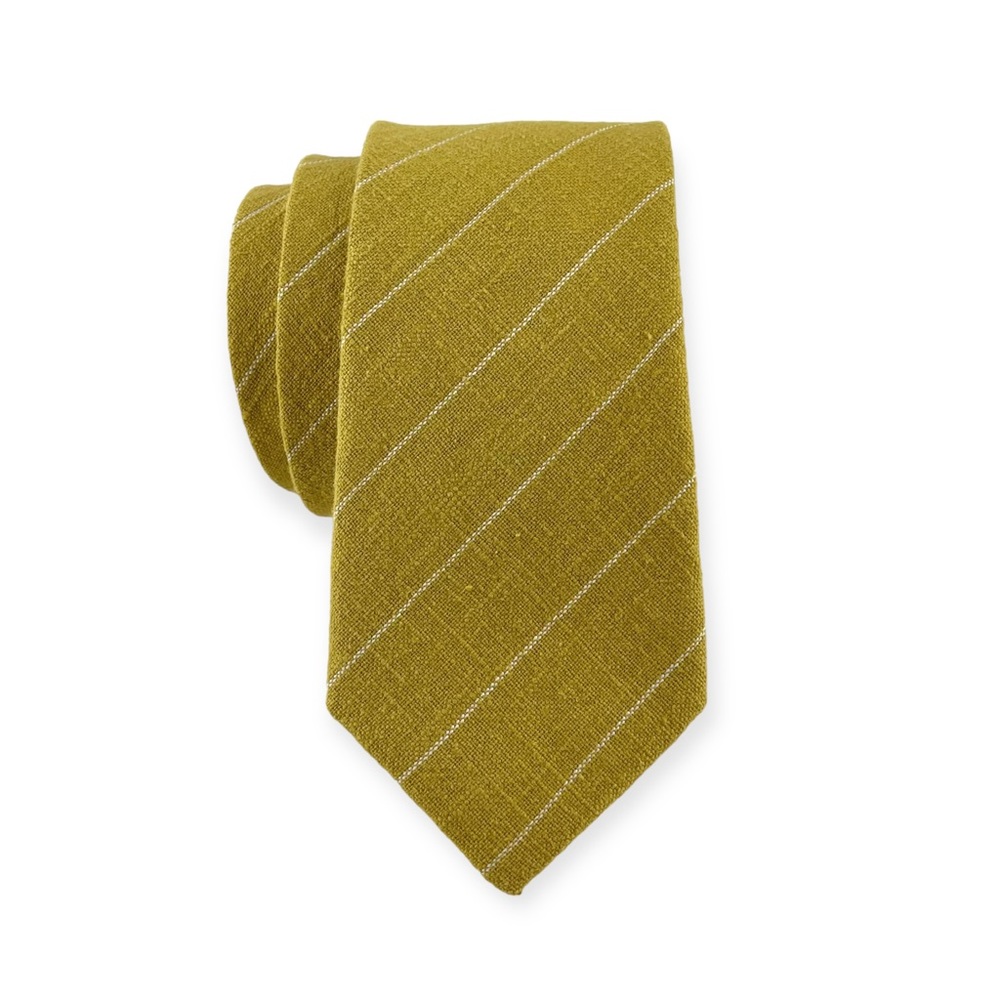 Men’s Yellow Ochre Striped Necktie, Slim 2.75” Width Wedding Party Style Tie